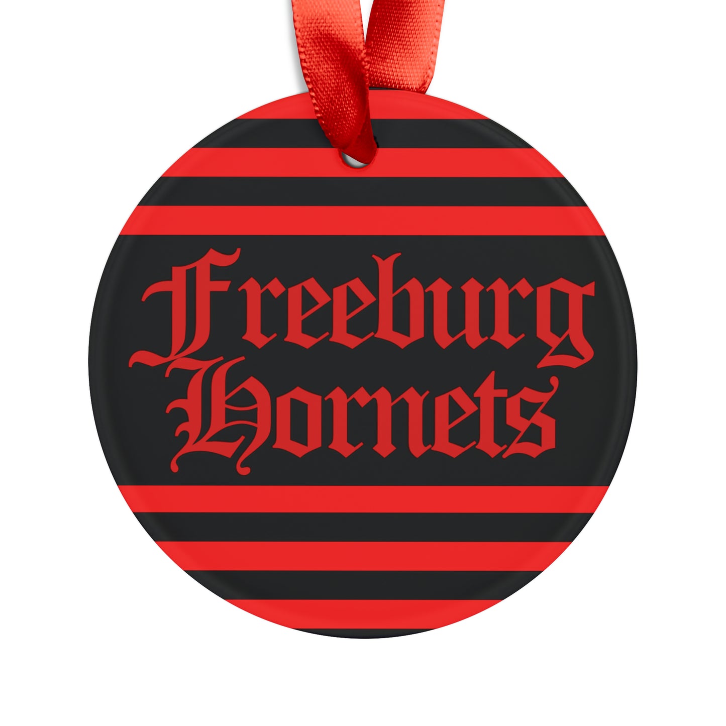 Freeburg Hornet Red and Black Striped Ornament with Ribbon - black