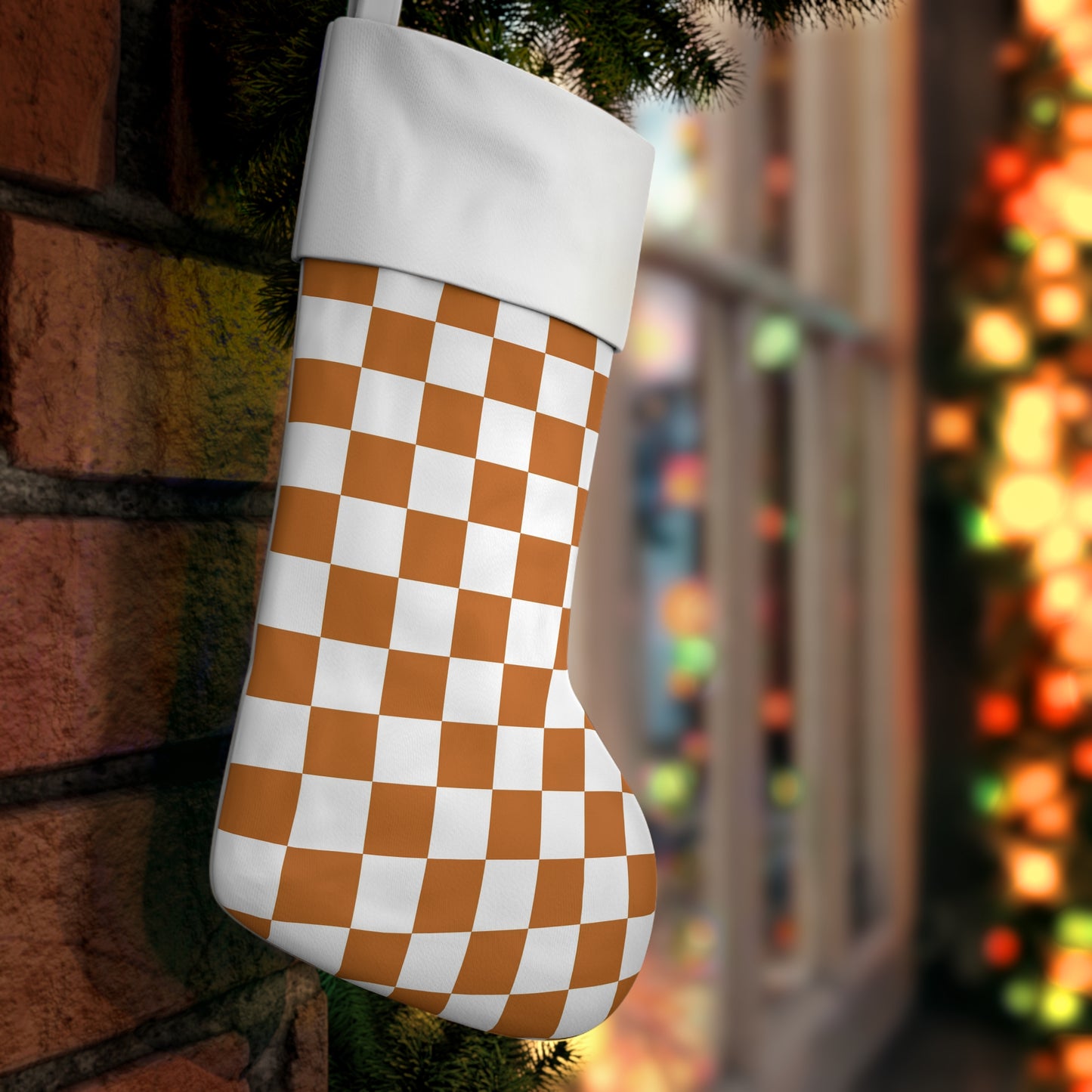 Tangerine Checkerboard Holiday Stocking