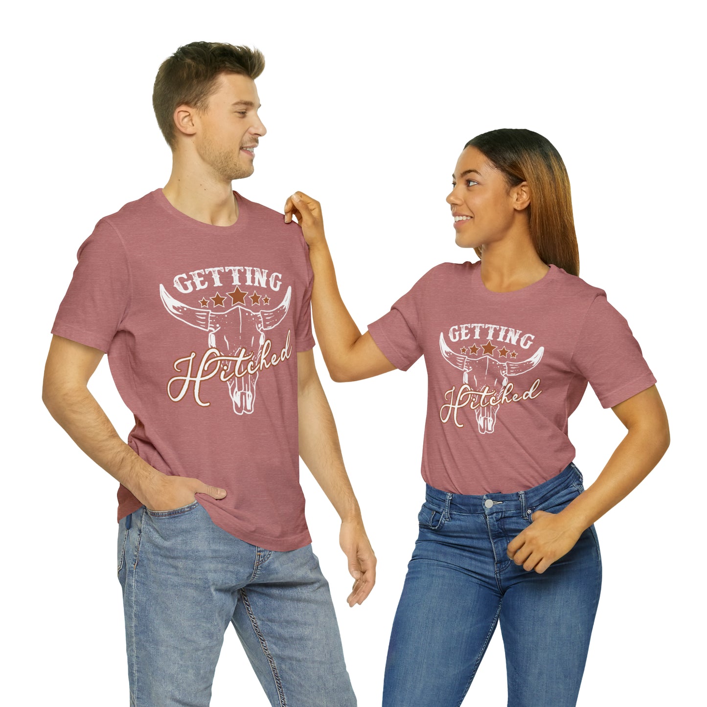 Vintage Getting Hitched Bride/ Groom T-Shirt - White Design