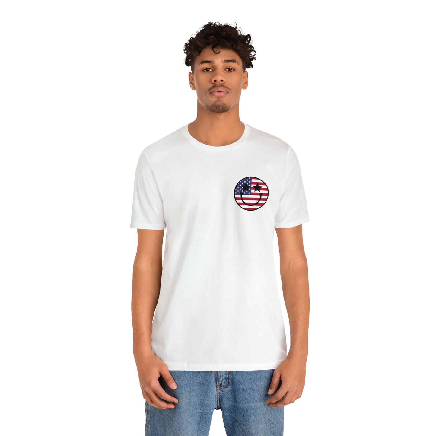 "Jesus Christ Stars and Stripes" (Front and Back Design) Unisex Jersey Short Sleeve Tee