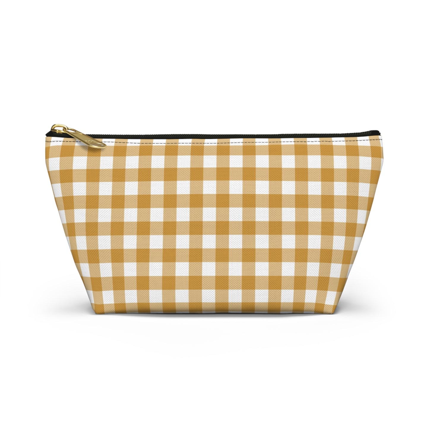 Mustard Gingham Print Design  Accessory Pouch w T-bottom