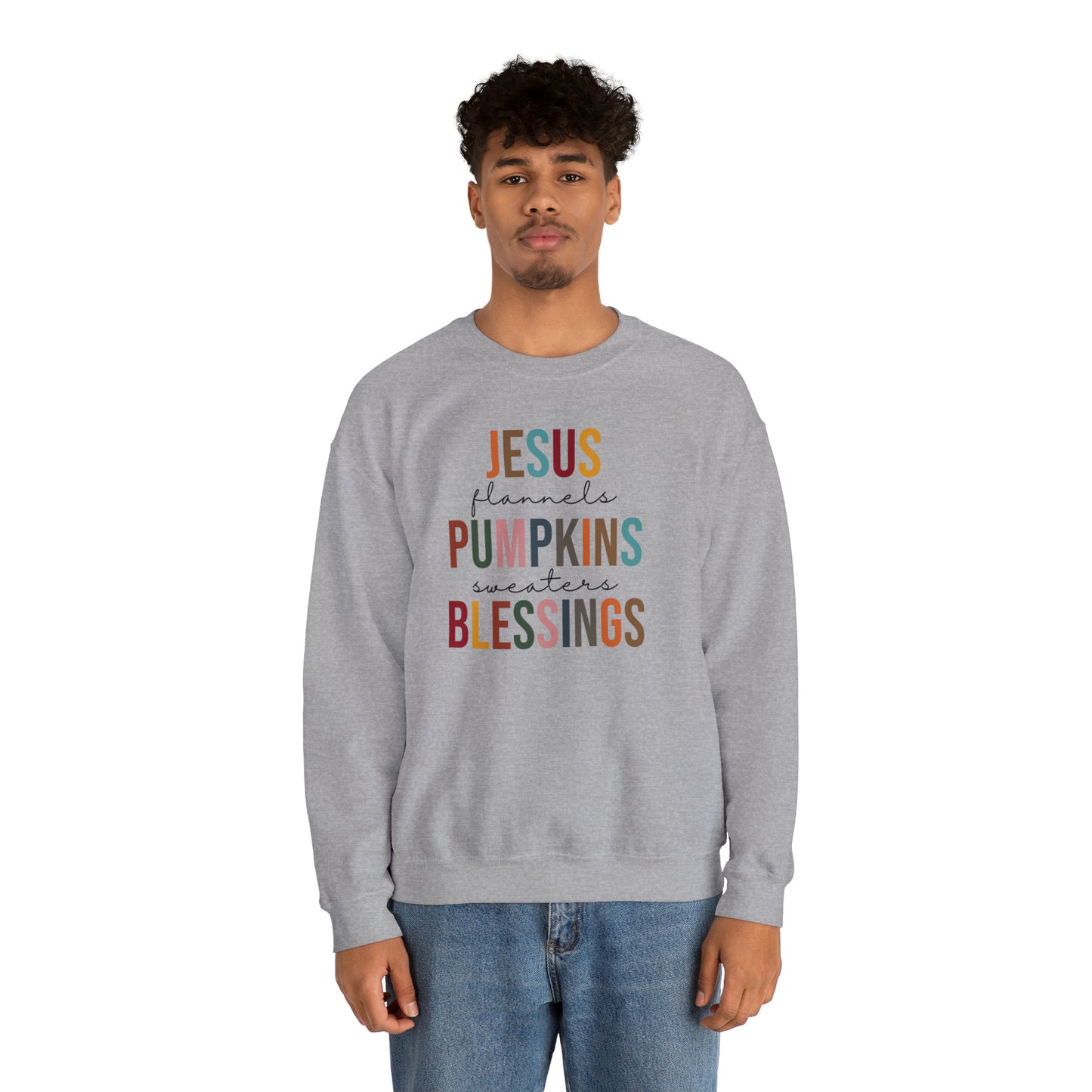 Jesus Flannels Pumpkins Sweaters Blessings Fall Halloween Retro Warm Colored  Unisex Heavy Blend™ Crewneck Sweatshirt