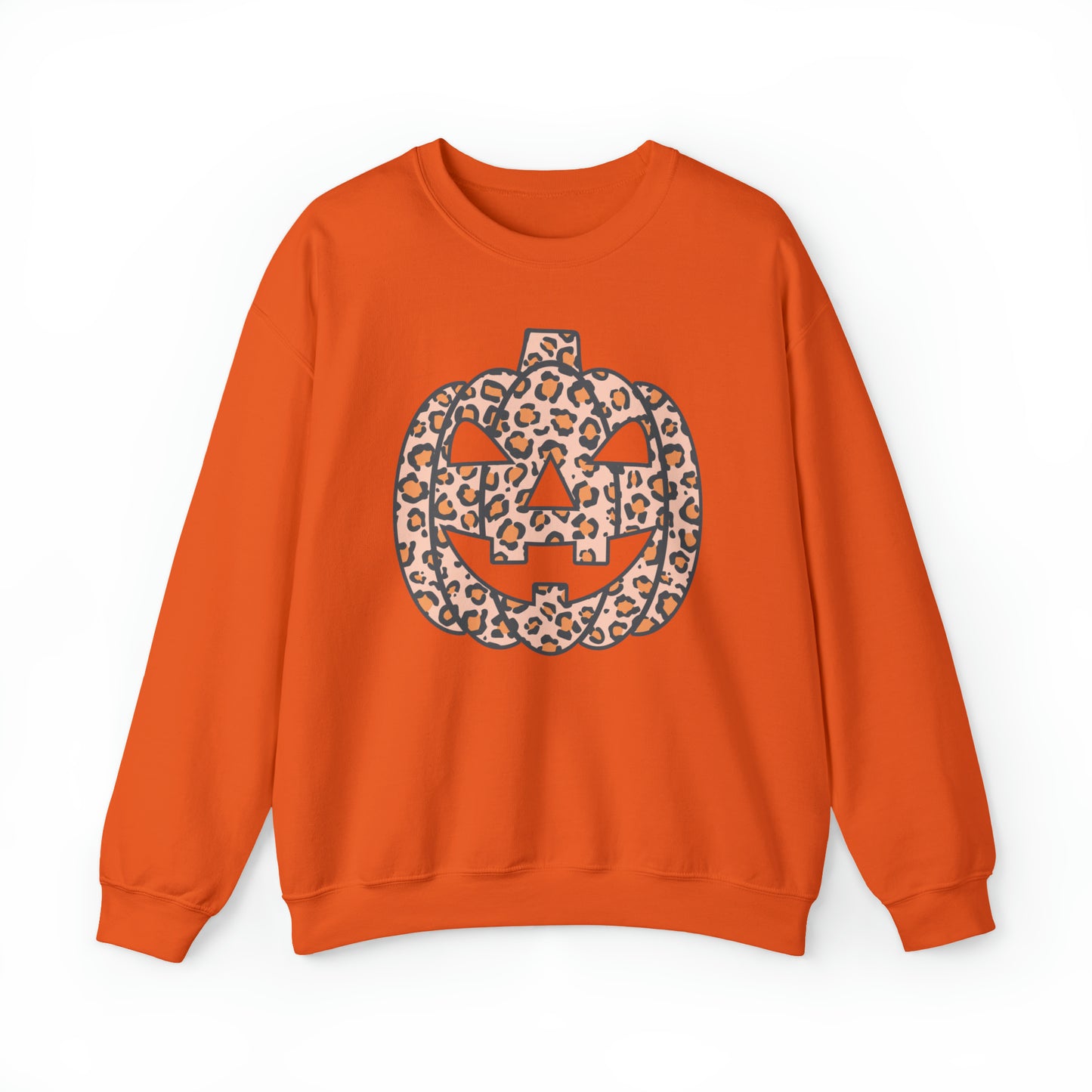 Boho Leopard Print Pumpkin Fall Halloween Retro Warm Colored  Unisex Heavy Blend™ Crewneck Sweatshirt