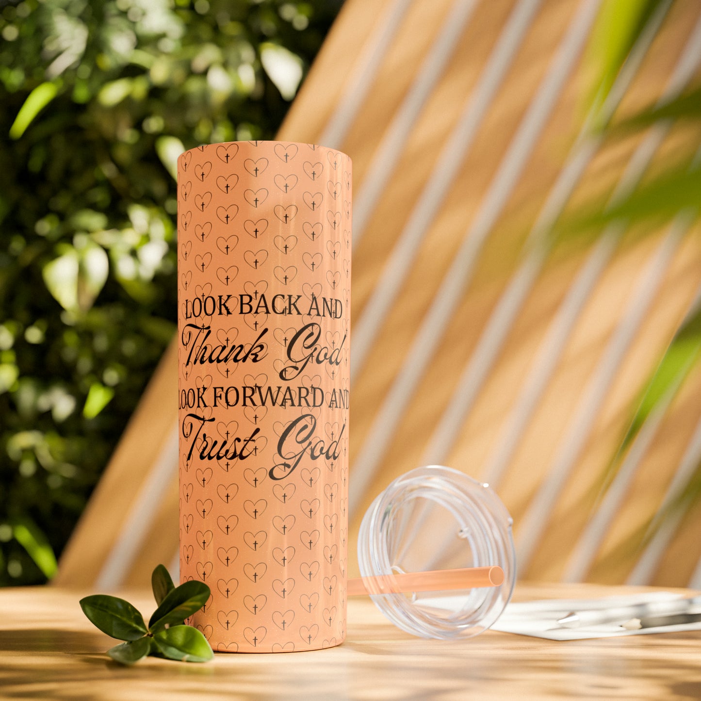 Look Back and Thank God Look Forward and Trust God Christian  Skinny Tumbler with Straw, 20oz