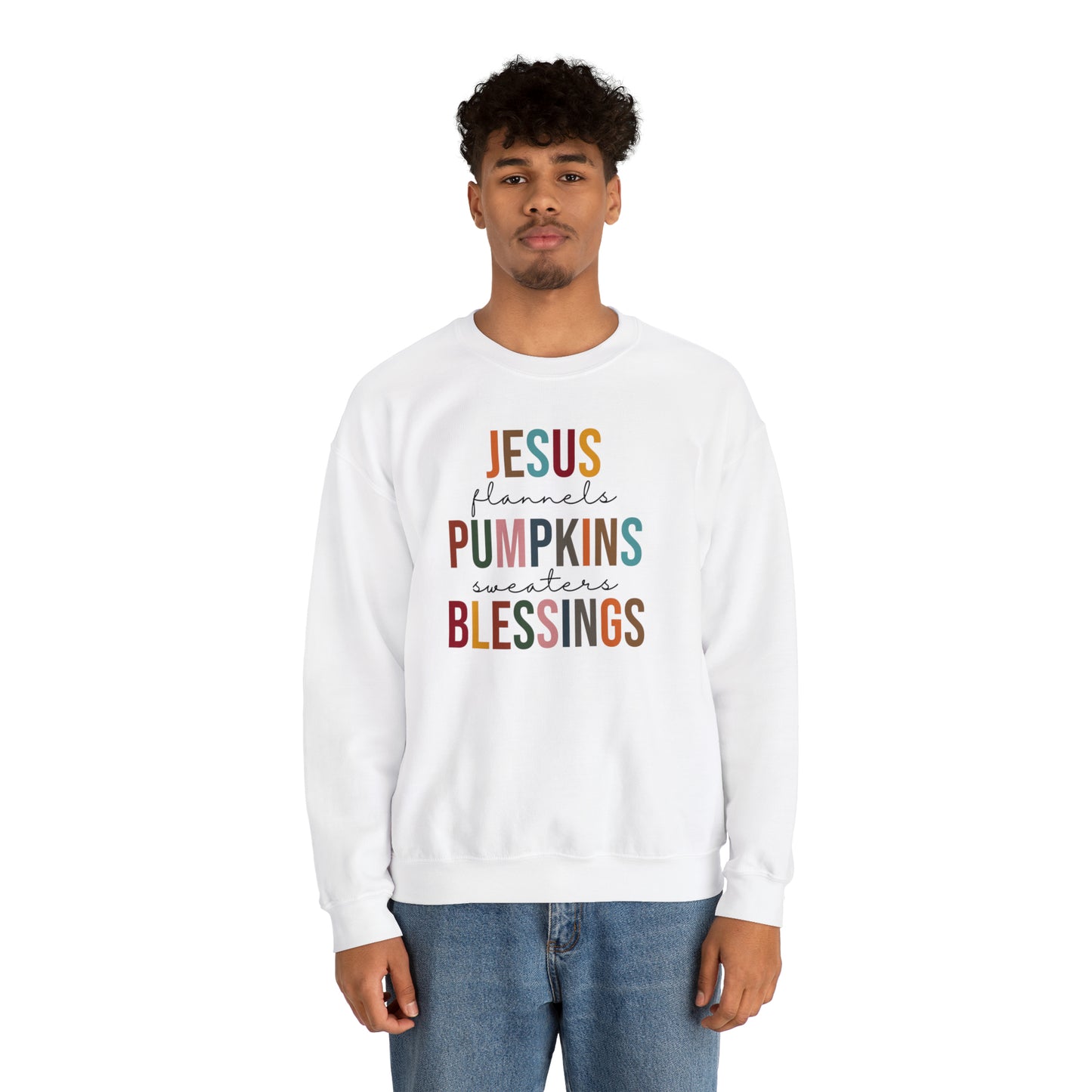 Jesus Flannels Pumpkins Sweaters Blessings Fall Halloween Retro Warm Colored  Unisex Heavy Blend™ Crewneck Sweatshirt