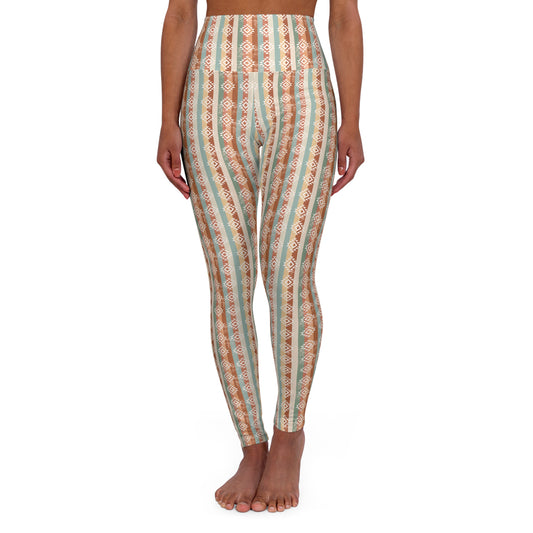 Aztec Brown Boho High Waisted White Yoga Leggings