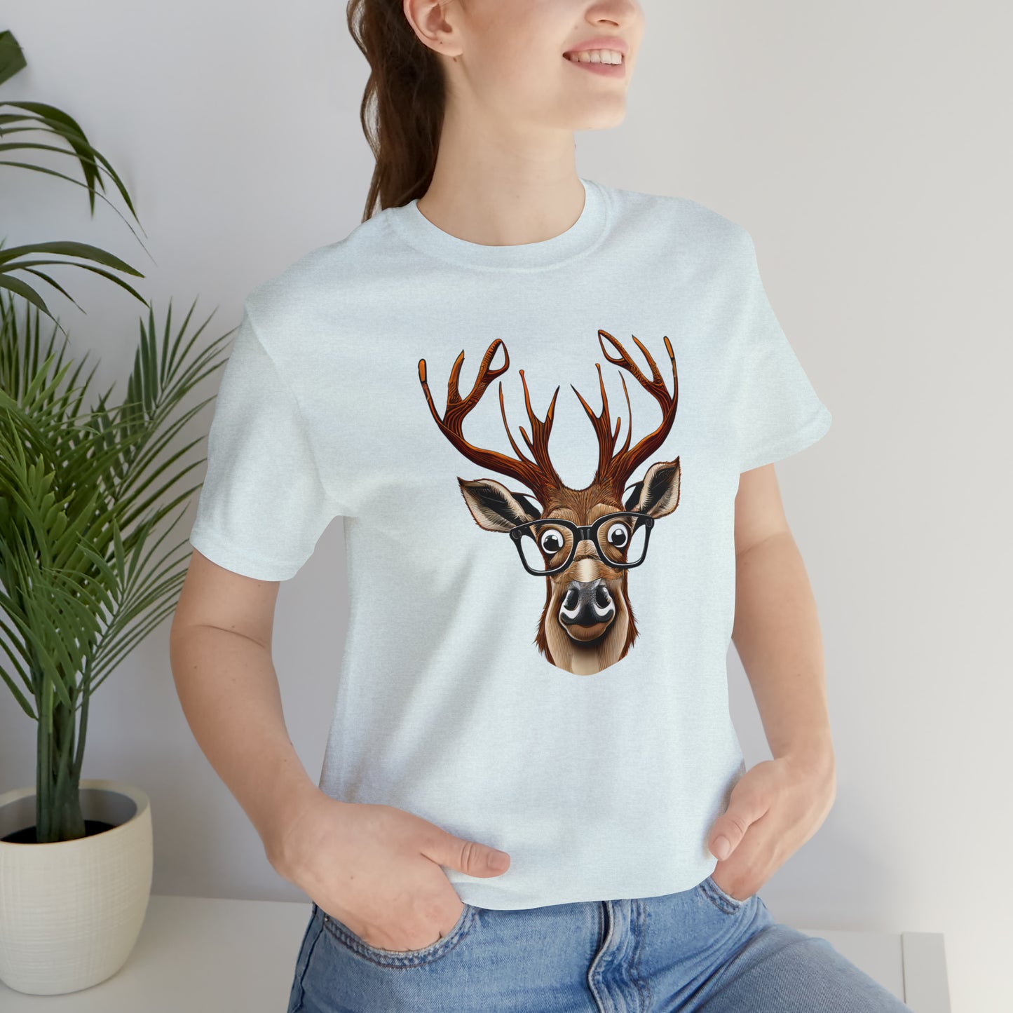 Deer/ Reindeer with Glasses Country and Christmas Unisex Jersey Short Sleeve Tee