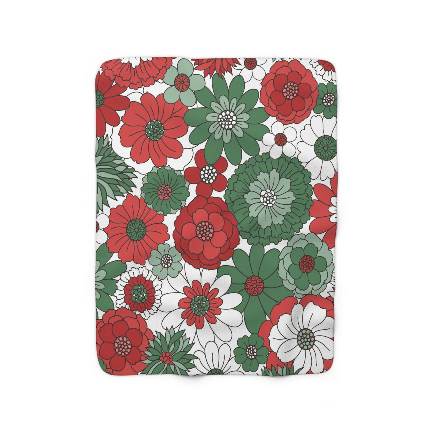 Retro Floral Christmas Sherpa Fleece Blanket