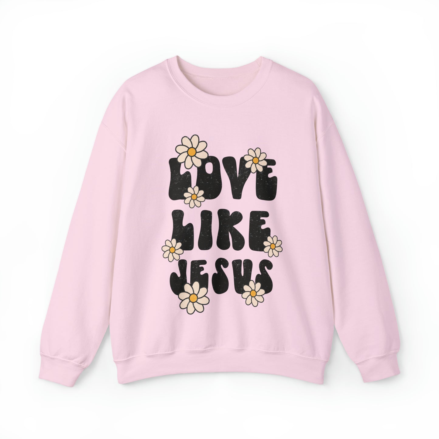 Distressed Daisy Love Like Jesus - Heavy Blend™ Crewneck Sweatshirt