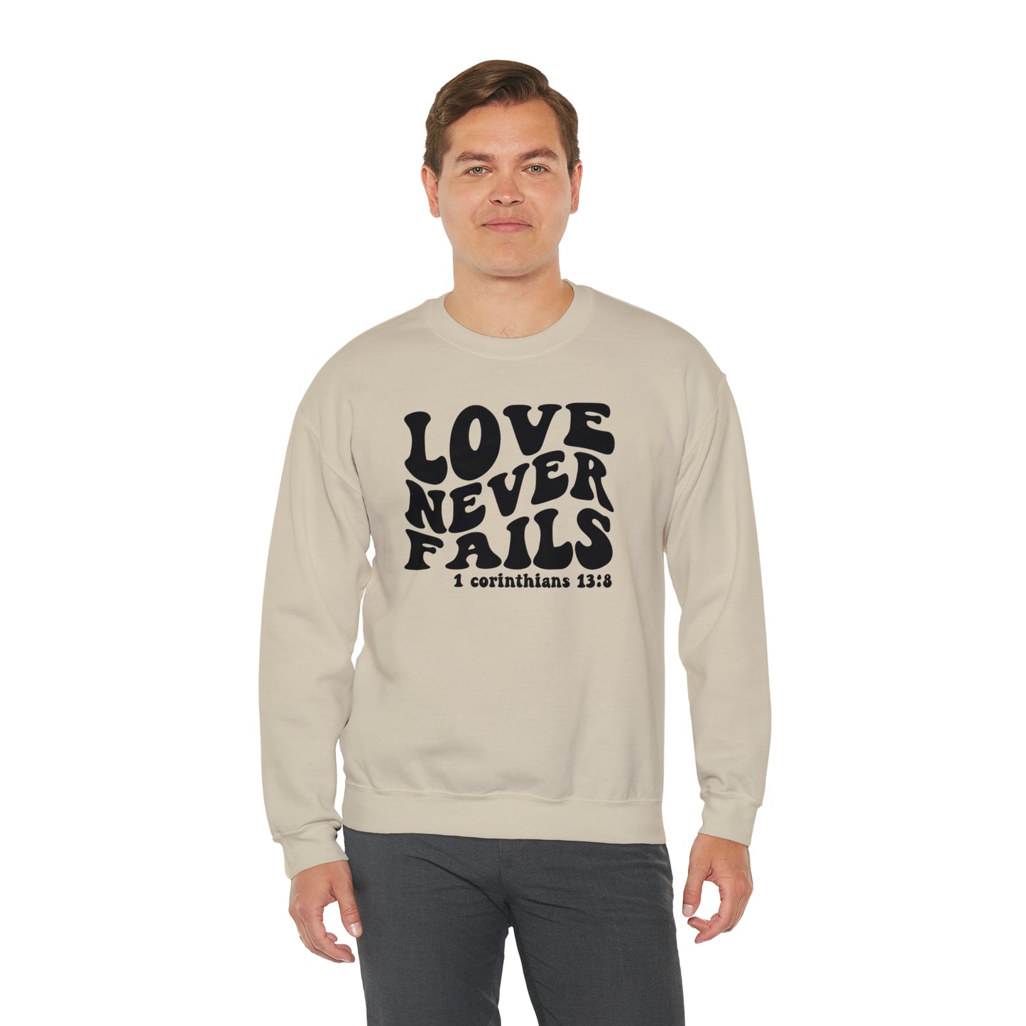 Love Never Fails Black Logo Unisex Heavy Blend™ Crewneck Sweatshirt