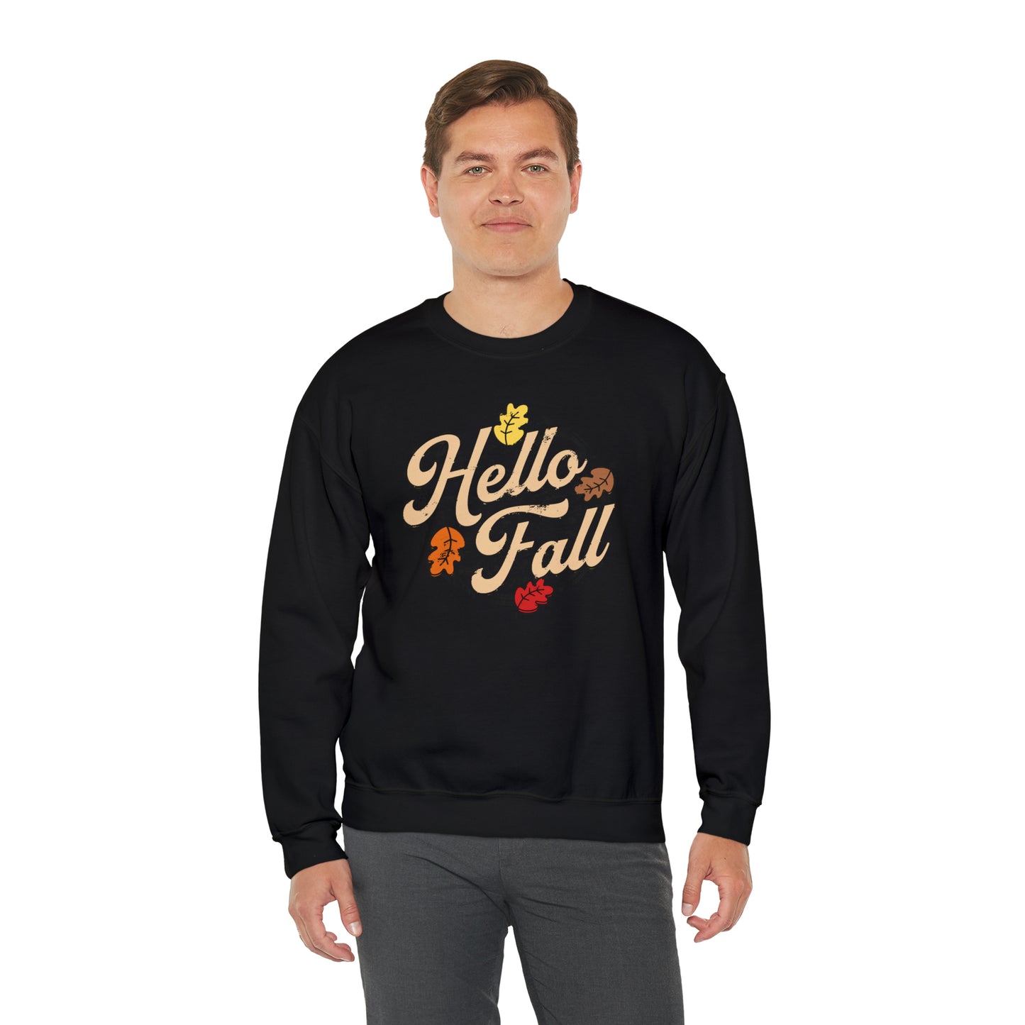 Hello Fall Halloween Retro Warm Colored  Unisex Heavy Blend™ Crewneck Sweatshirt