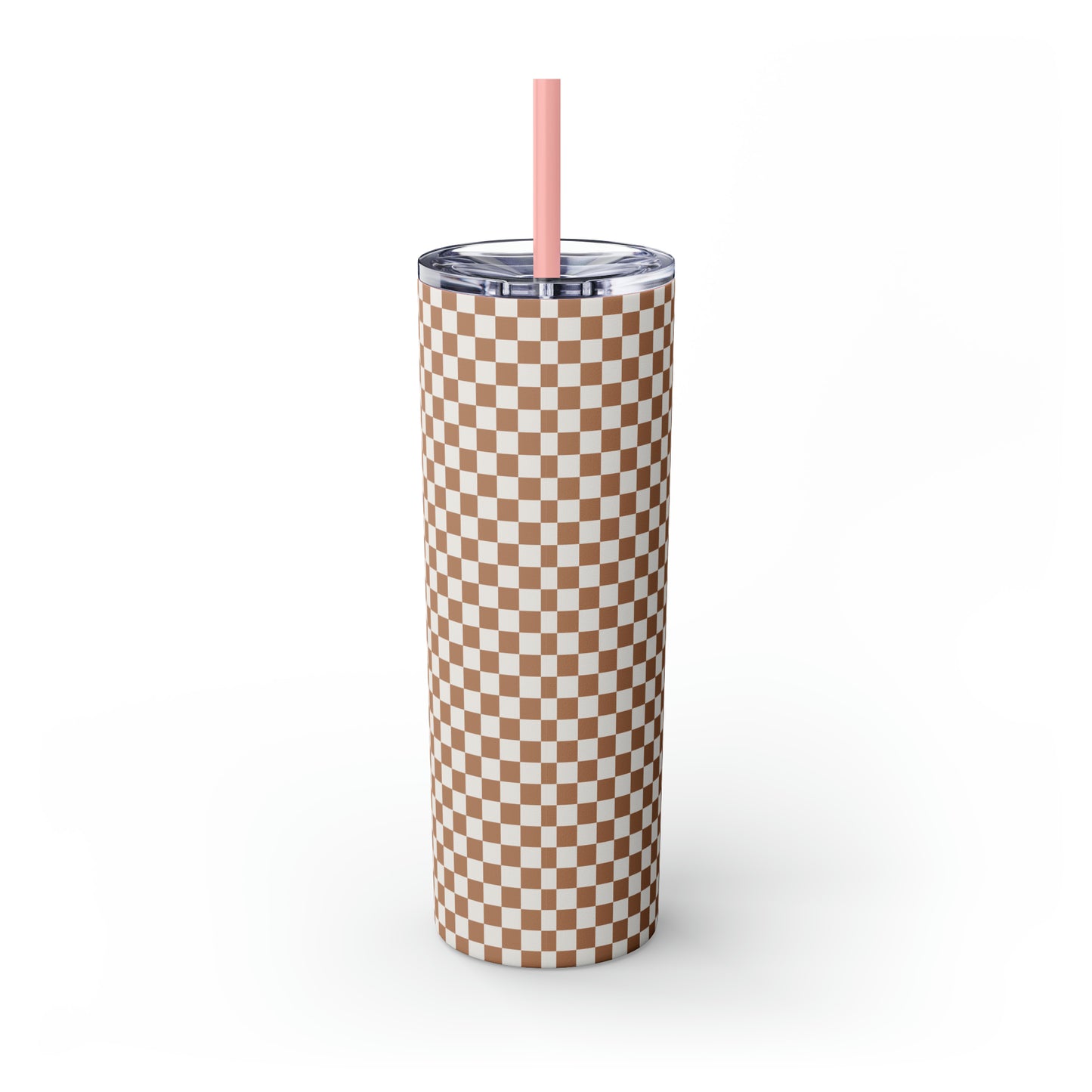 Santa's Hot Chocolate Brown Checkerboard Christmas/ Holiday Skinny Tumbler with Pick your Color Straw, 20oz