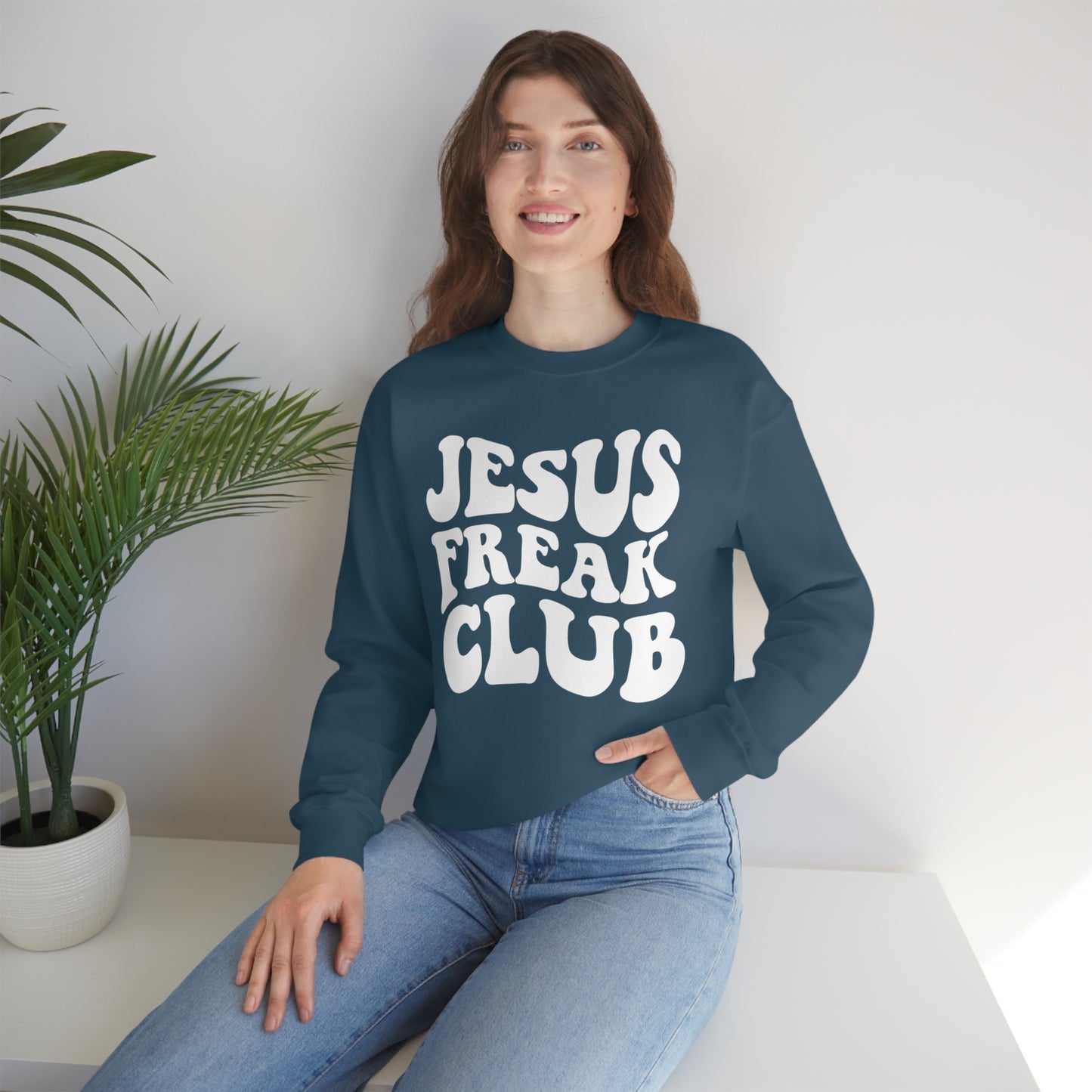 Vintage Jesus Freak Club White Logo Unisex Heavy Blend™ Crewneck Sweatshirt