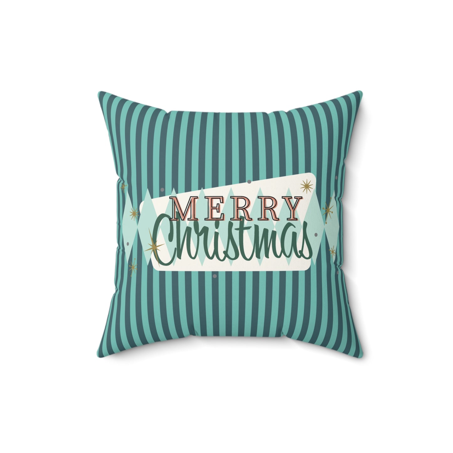 Retro Merry Christmas Winter Stripes Christmas/ Holiday Polyester Square Pillow