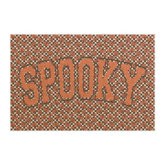 Vintage Pumpkin Checkerboard SPOOKY Coir Mat