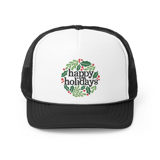 Happy Holidays Christmas Wreath Tall Trucker Caps