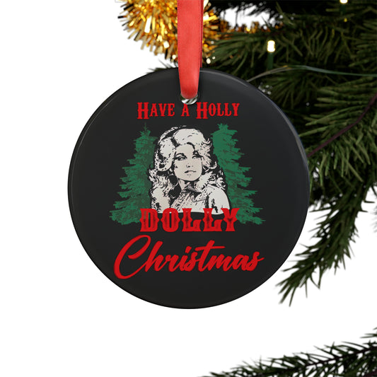 Have a Holly Dolly Christmas Arched Classic Santa Acrylic Ornament with Ribbon