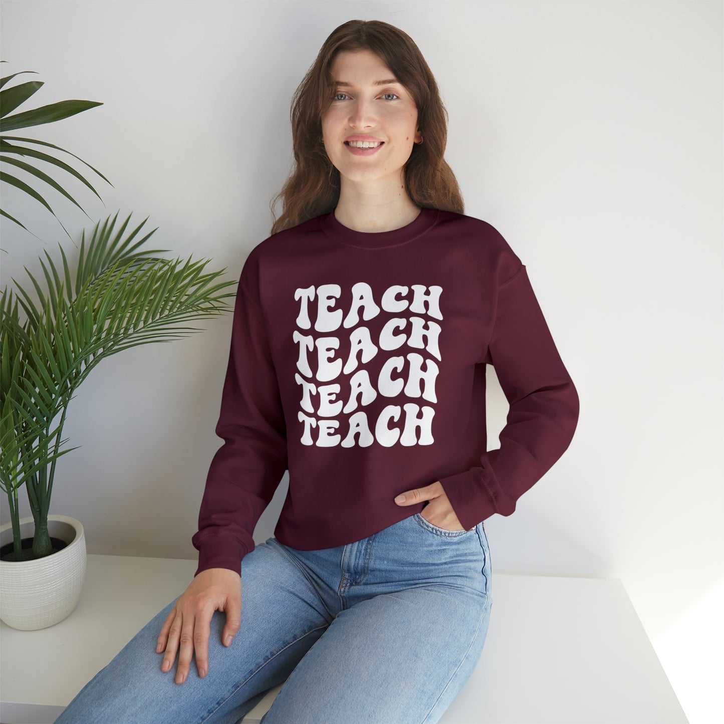 Teach Teach Teach Teach White Logo Unisex Heavy Blend™ Crewneck Sweatshirt