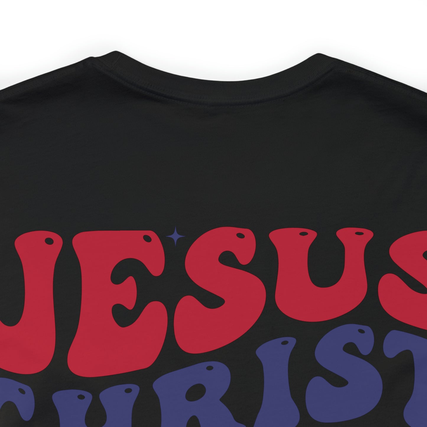 "Jesus Christ Stars and Stripes" (Front and Back Design) Unisex Jersey Short Sleeve Tee