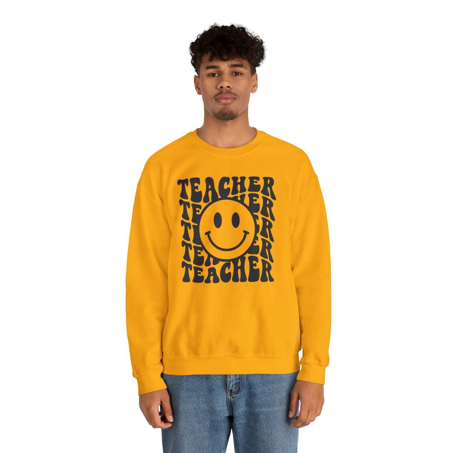 Retro Teacher with Smiley Face Black Logo Unisex Heavy Blend™ Crewneck Sweatshirt