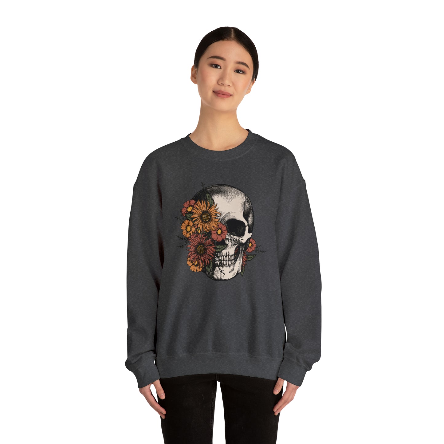 Boho Skeleton Fall Halloween Retro Warm Colored  Unisex Heavy Blend™ Crewneck Sweatshirt