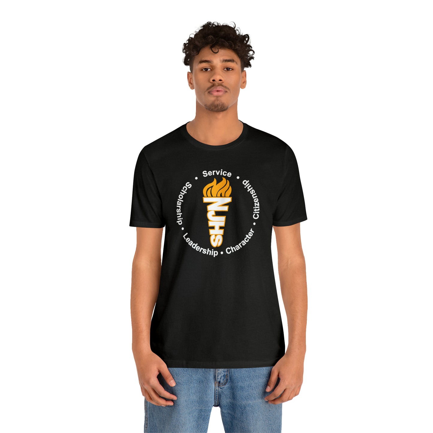 NJHS National Junior Honor Society Service Citizenship Character Leadership Scholarship Circular Torch Bella Jersey Short Sleeve Tee (Unisex)