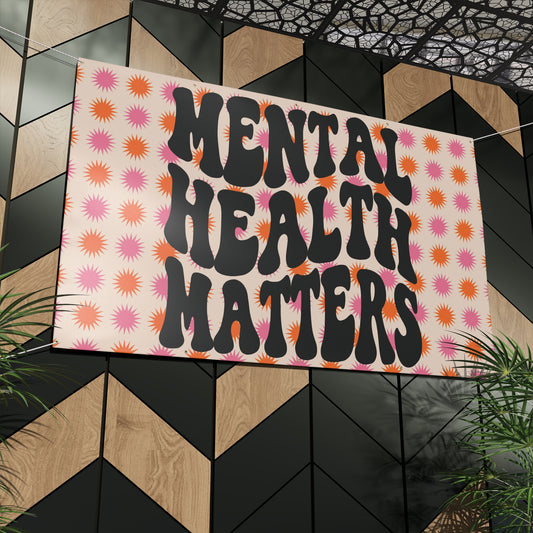 Retro Mental Health Matters Matte Banner - White