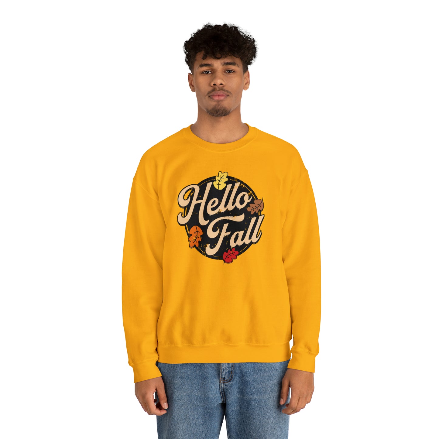 Hello Fall Halloween Retro Warm Colored  Unisex Heavy Blend™ Crewneck Sweatshirt