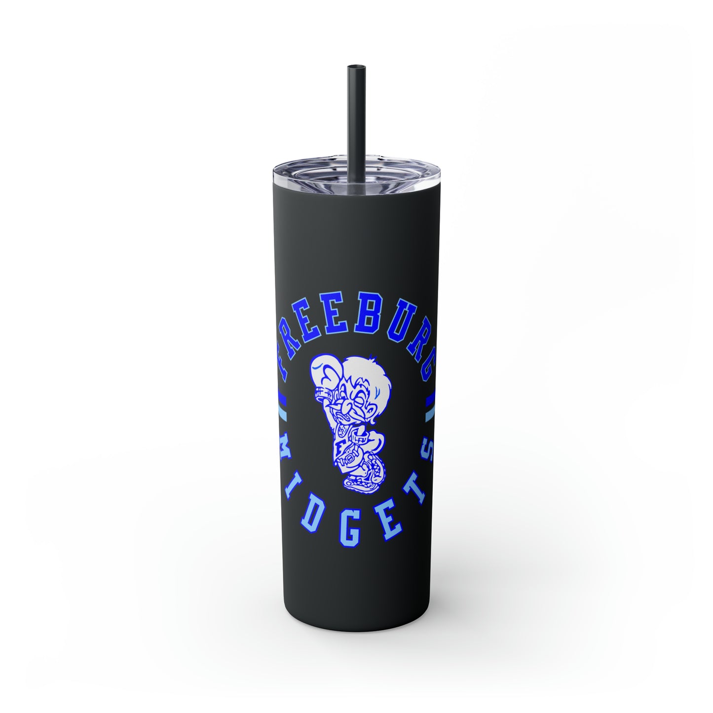 Freeburg Midgets Multi-Striped Circle Logo Skinny Tumbler with Pick your Color Straw, 20oz