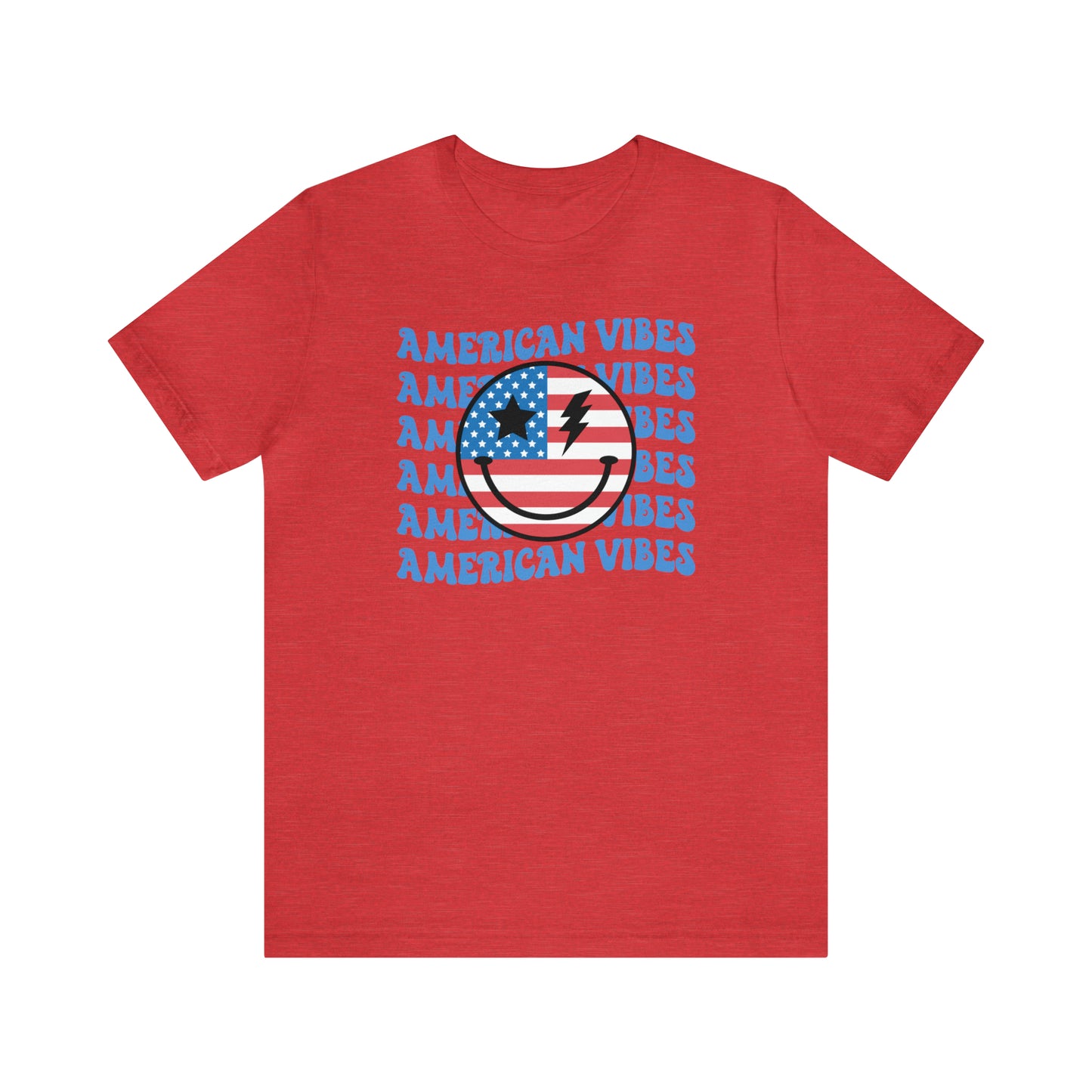 USA American Vibes American Flag Smiley Face Unisex Jersey Short Sleeve Tee