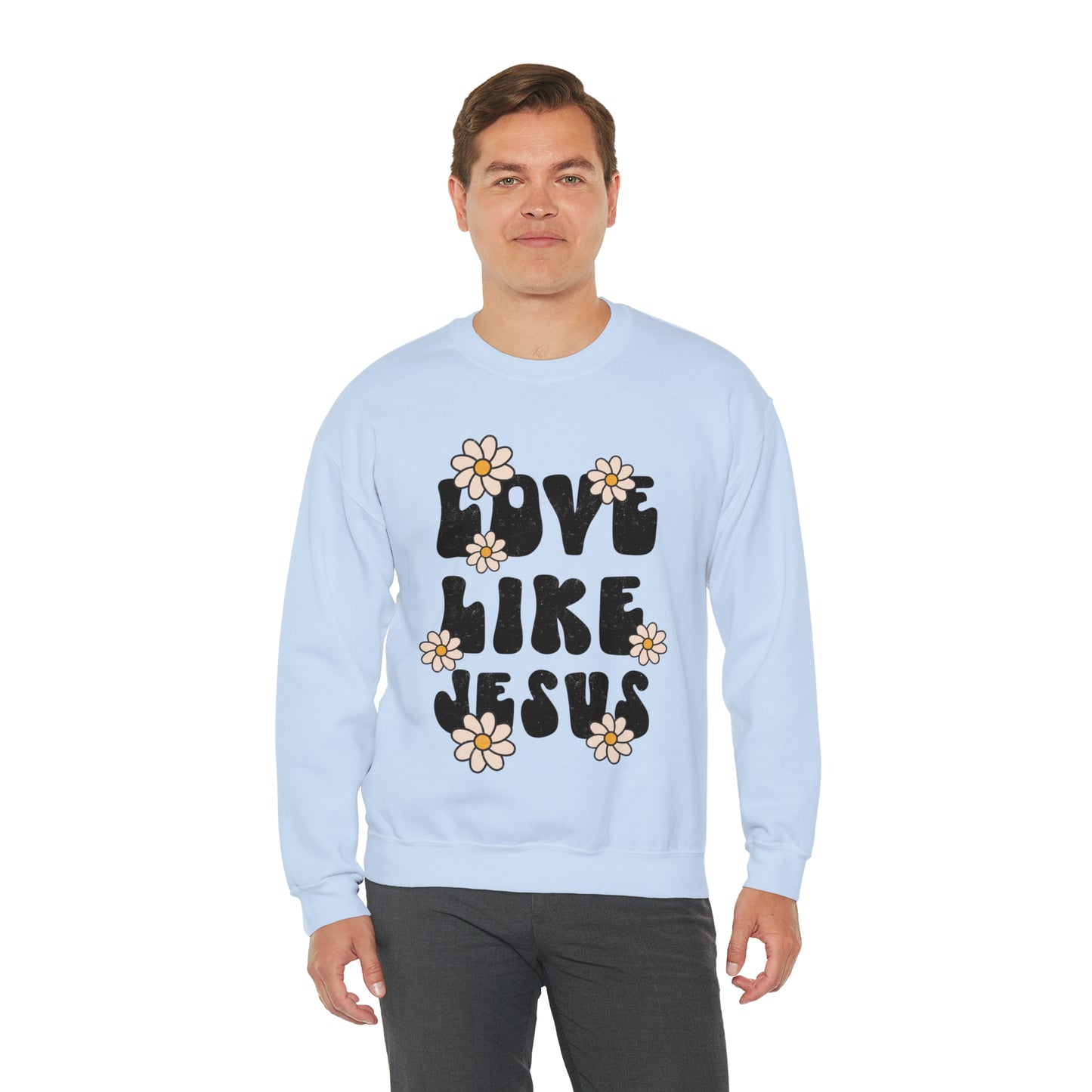 Distressed Daisy Love Like Jesus - Heavy Blend™ Crewneck Sweatshirt