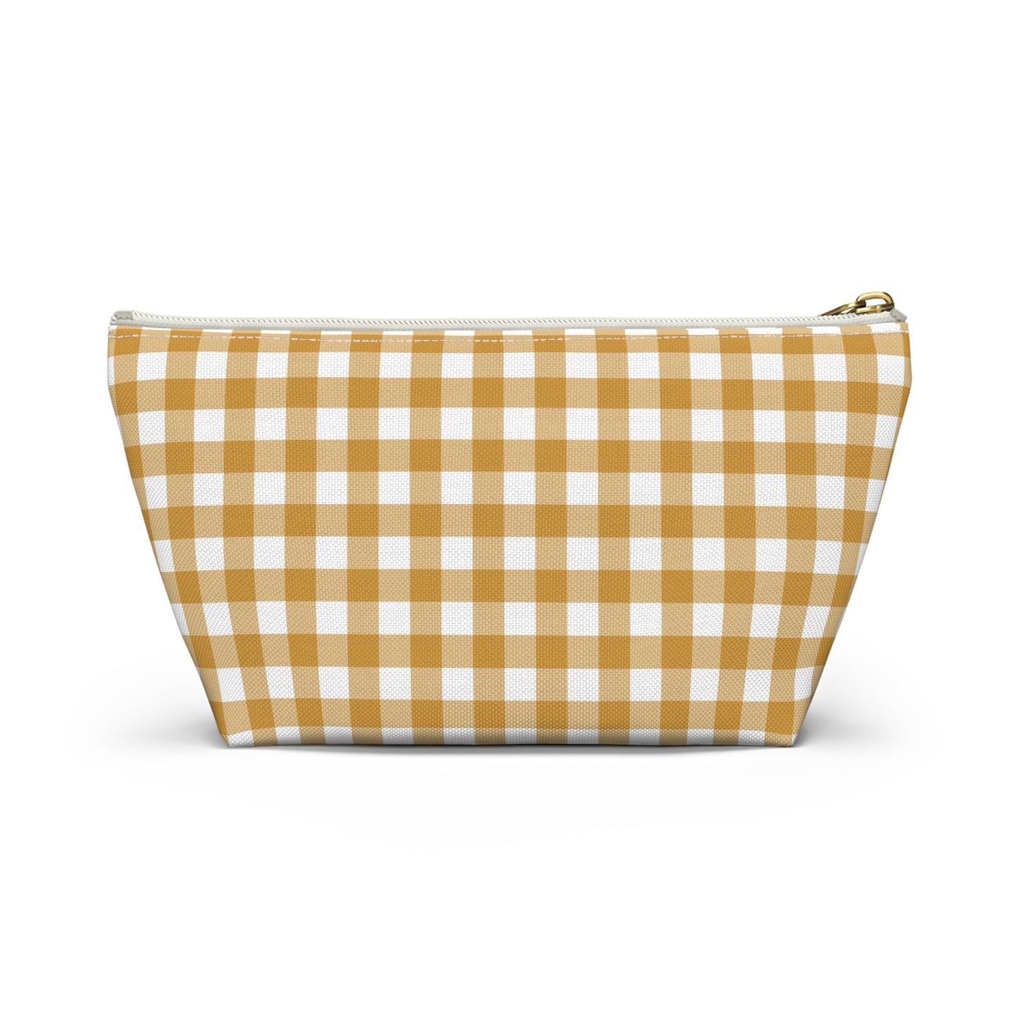 Mustard Gingham Print Design  Accessory Pouch w T-bottom