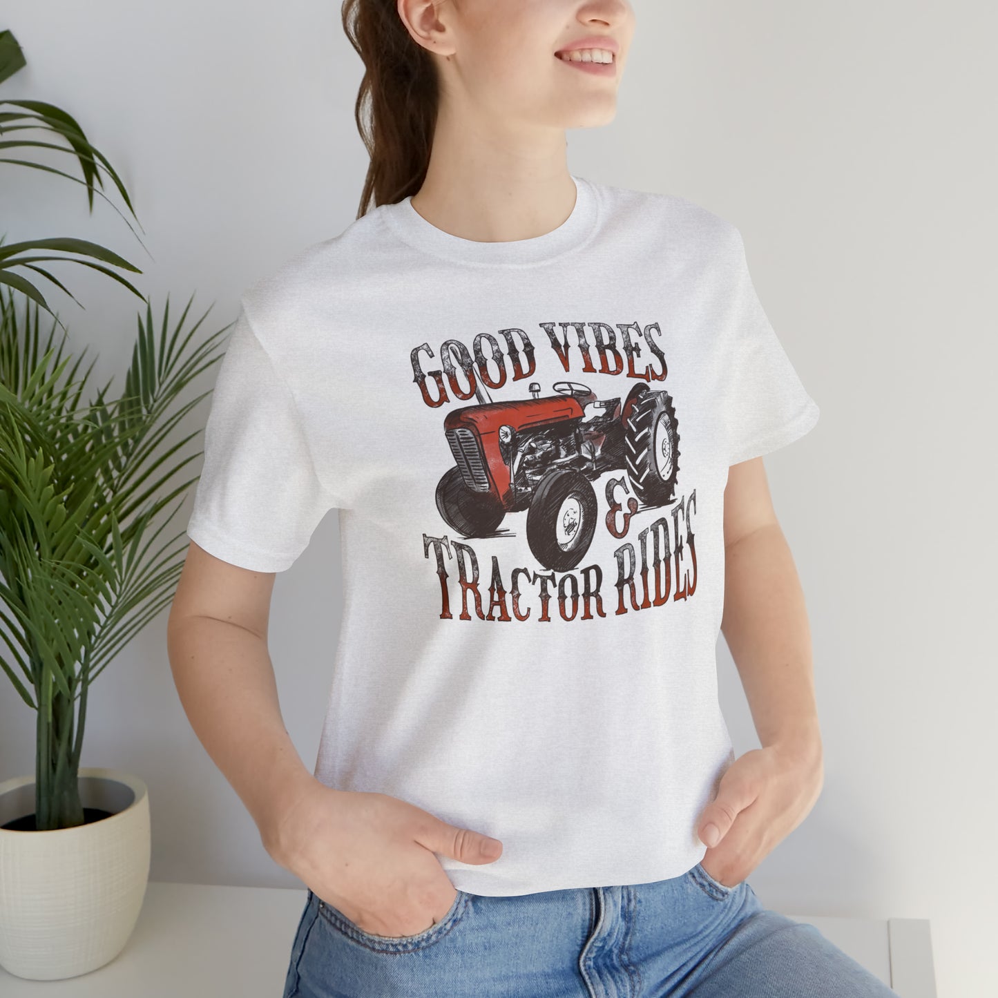 Vintage Good Vibes and Tractors Unisex Jersey Short Sleeve Tee