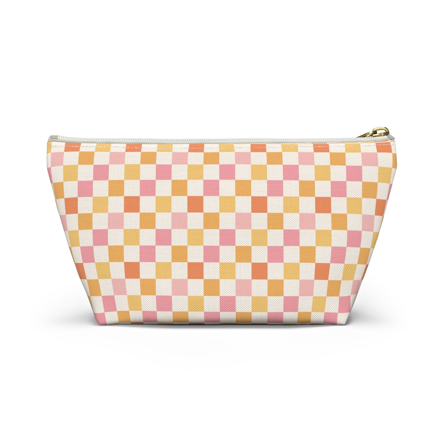 Peachy Retro Checkered -Pink/ Gold/ Orange Sherbet Print Design  Accessory Pouch w T-bottom