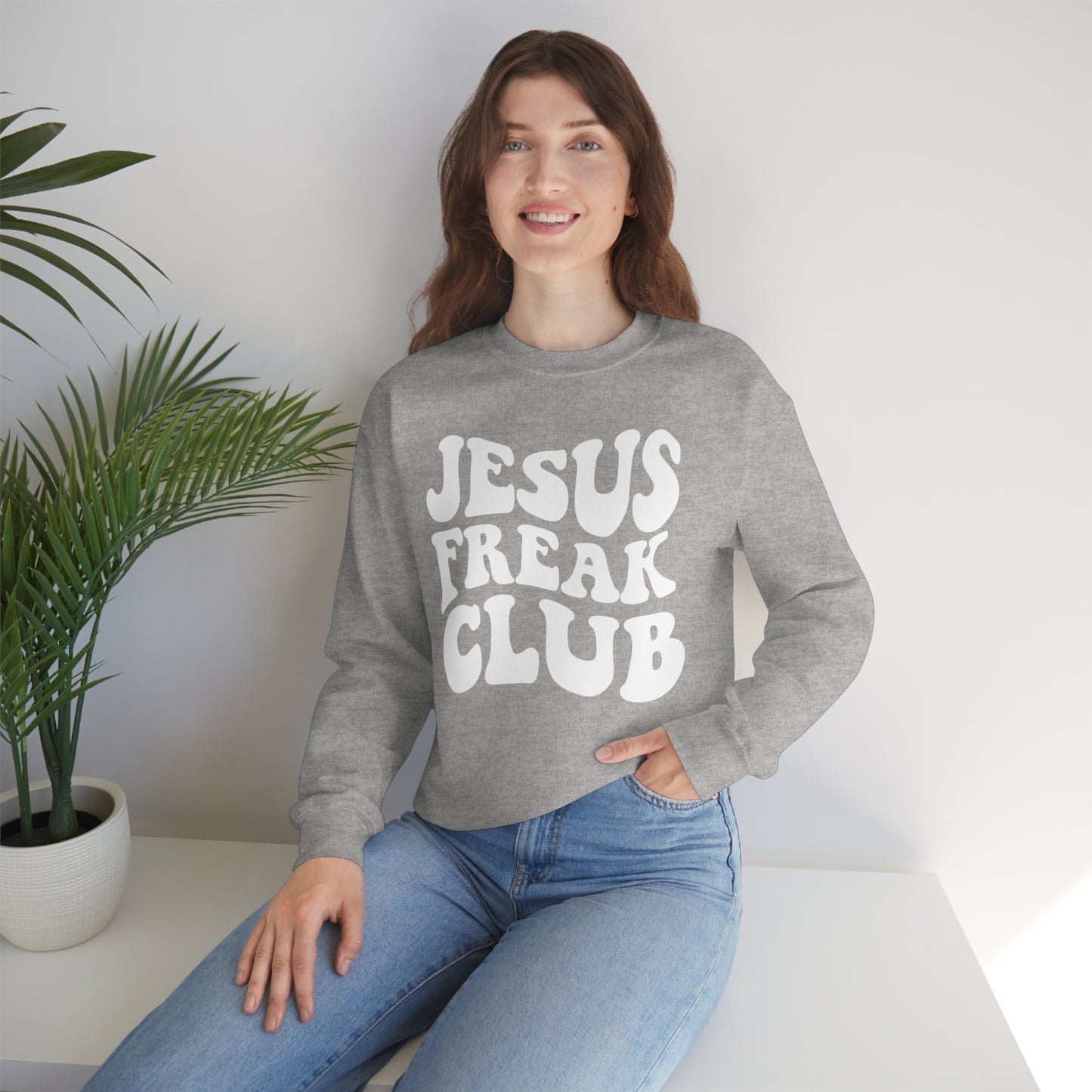 Vintage Jesus Freak Club White Logo Unisex Heavy Blend™ Crewneck Sweatshirt