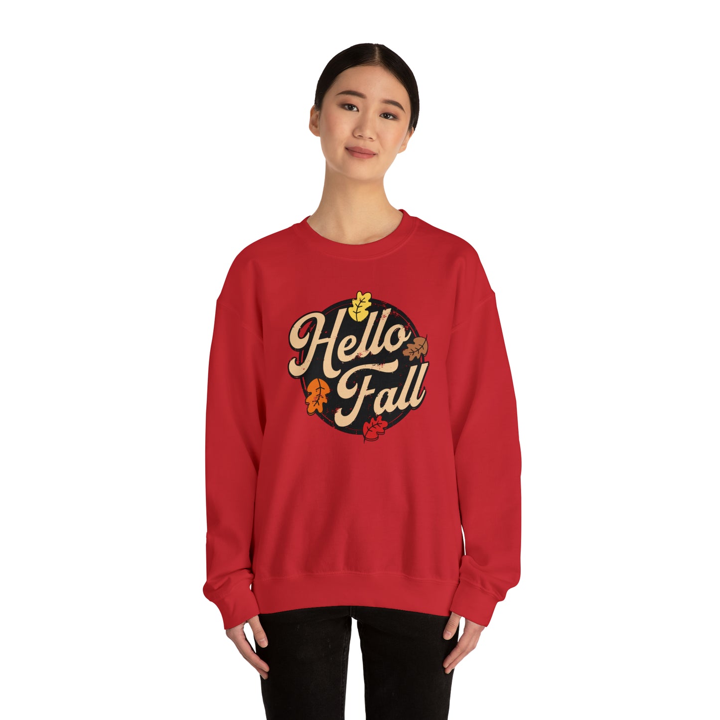 Hello Fall Halloween Retro Warm Colored  Unisex Heavy Blend™ Crewneck Sweatshirt