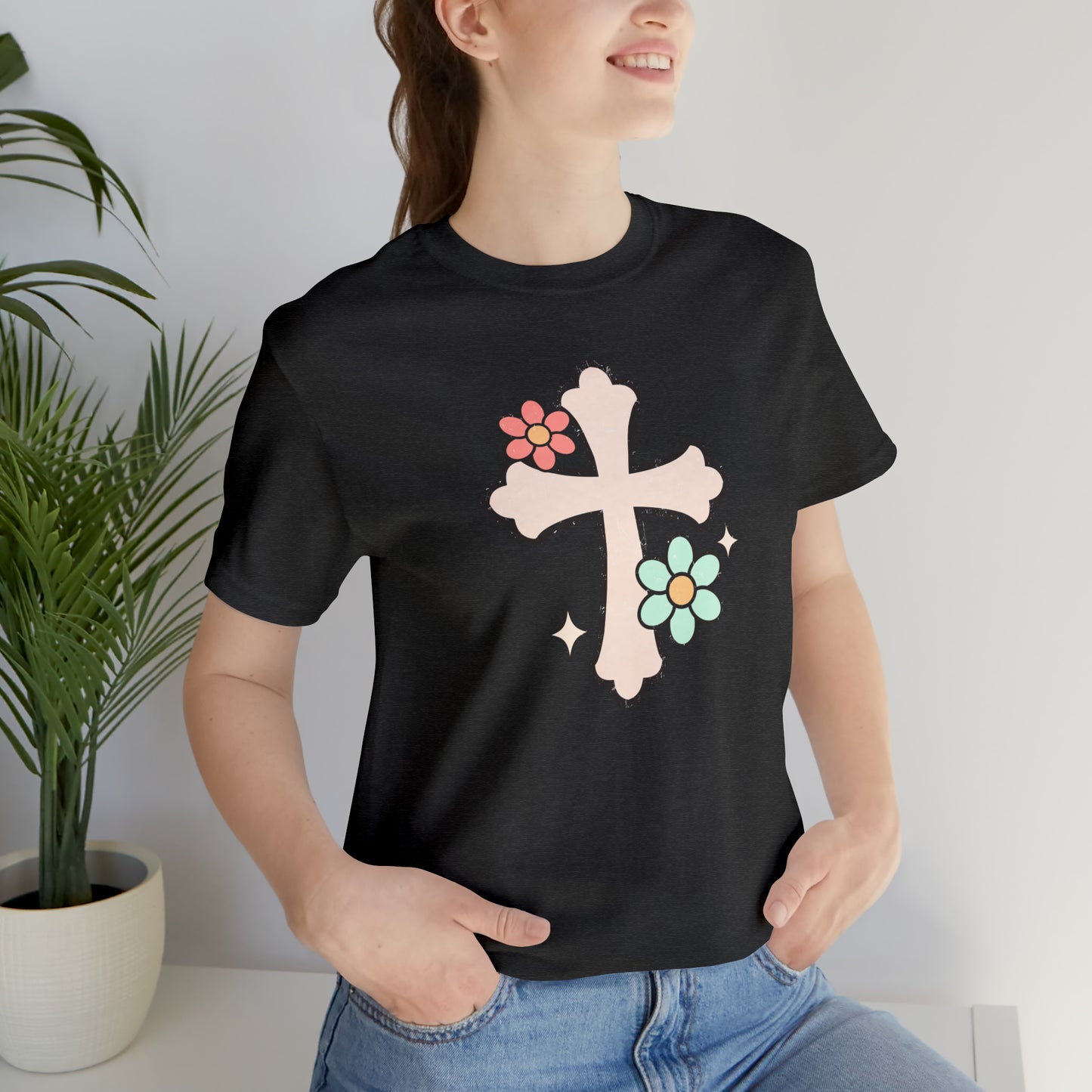 Vintage Floral Boho Cross T-Shirt