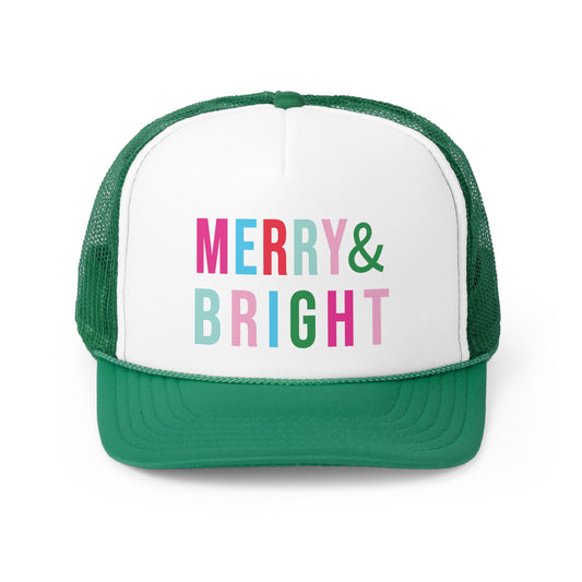 Merry and Bright Tall Christmas Holiday Trucker Caps