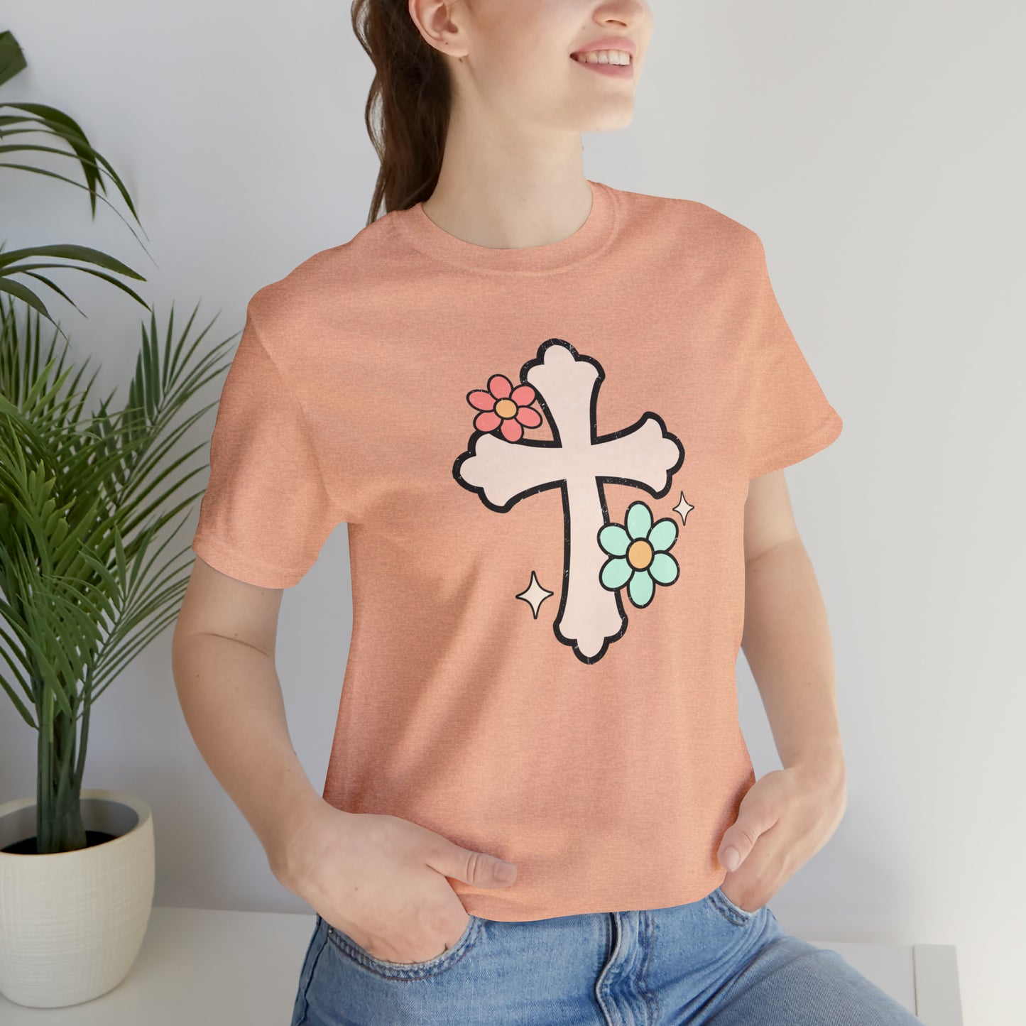 Vintage Floral Boho Cross T-Shirt