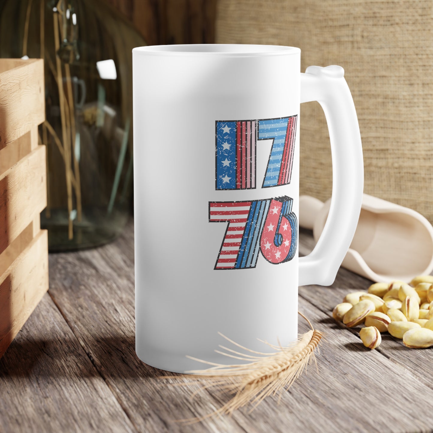 1776 United States / USA/ 4th of July Frosted Glass Beer Mug