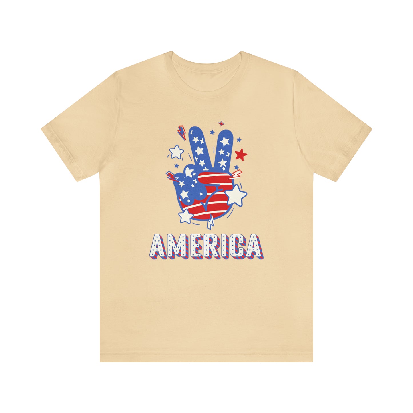 America USA Stars Peace Sign with Hands Unisex Jersey Short Sleeve Tee