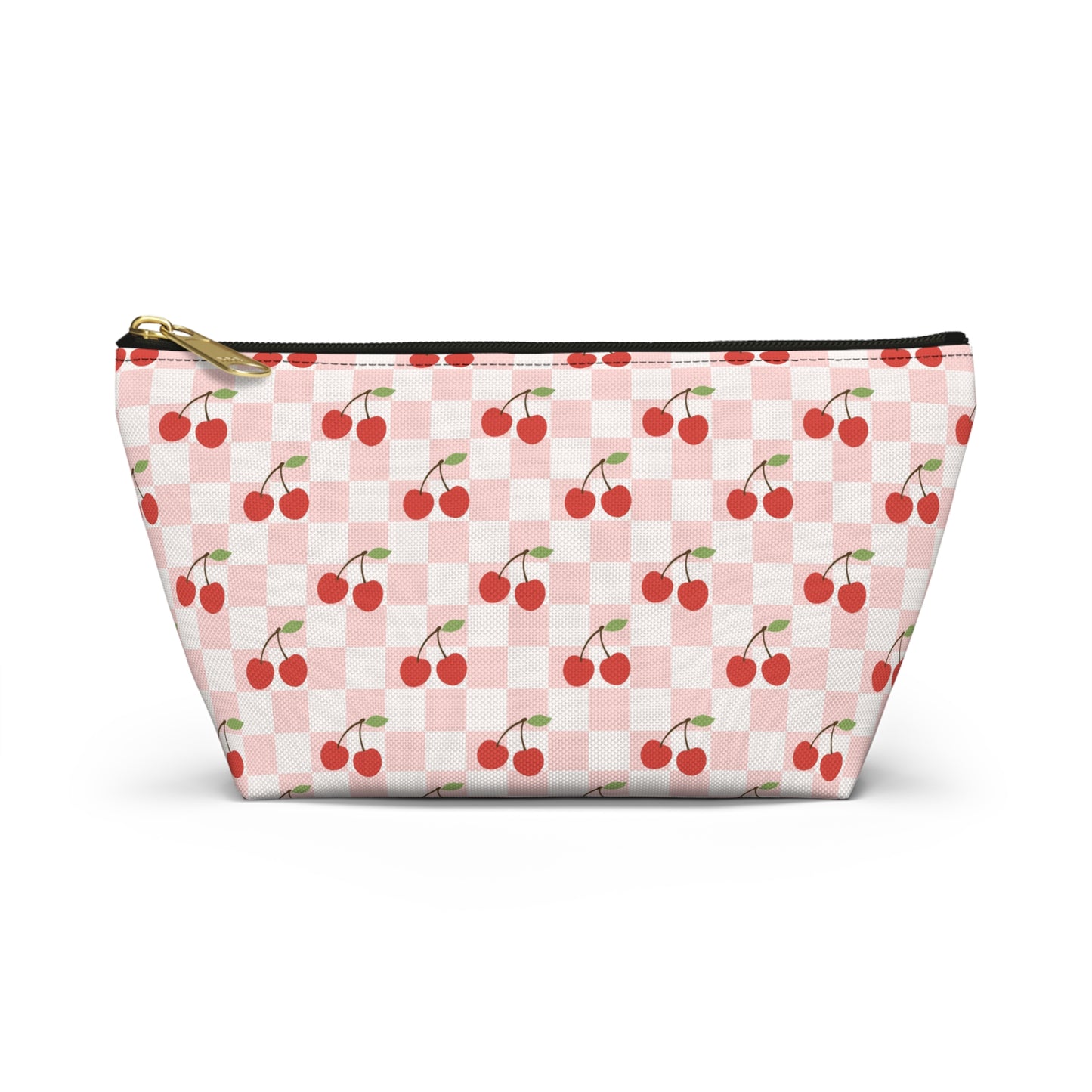 Checkered Cherries Print Design  Accessory Pouch w T-bottom