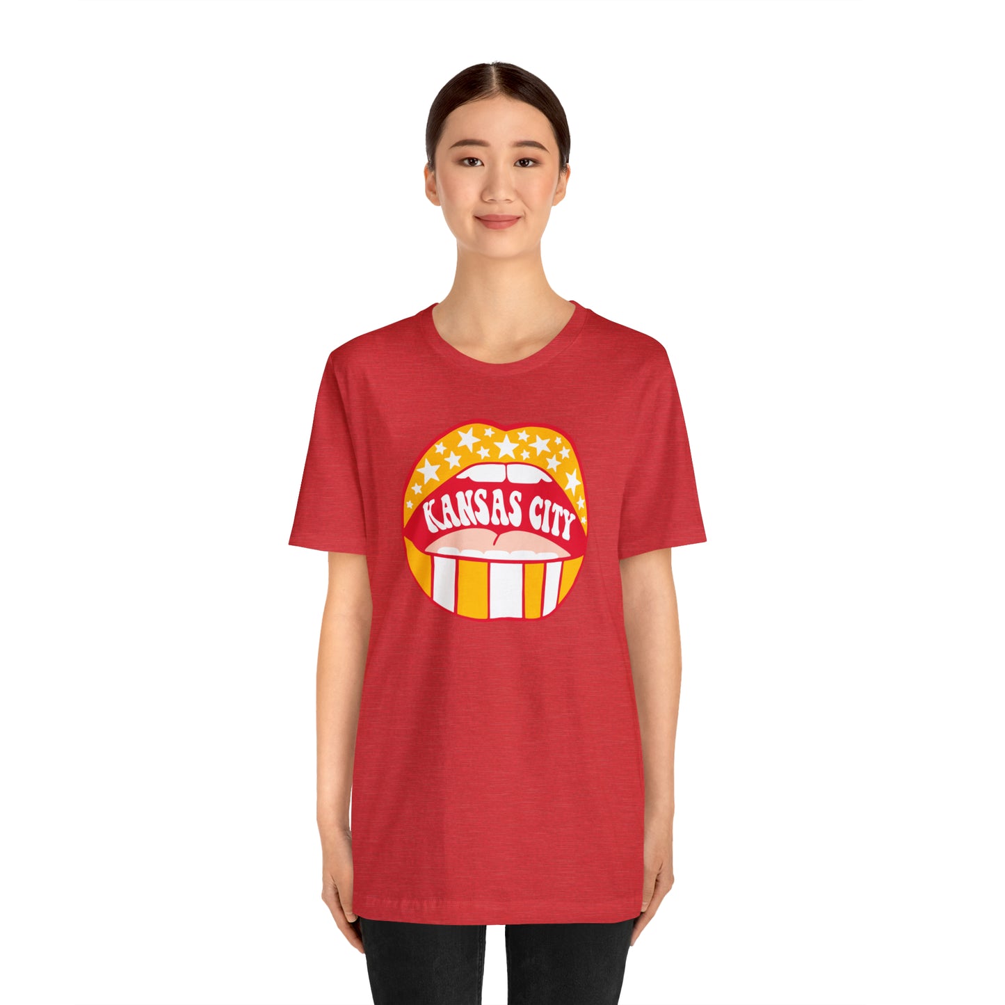 Swift Kelce 87 Football Lips Bella Jersey Short Sleeve Tee (Unisex) - Front and Back Design