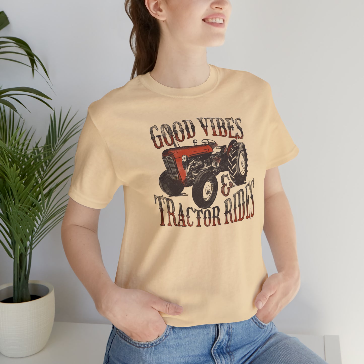 Vintage Good Vibes and Tractors Unisex Jersey Short Sleeve Tee