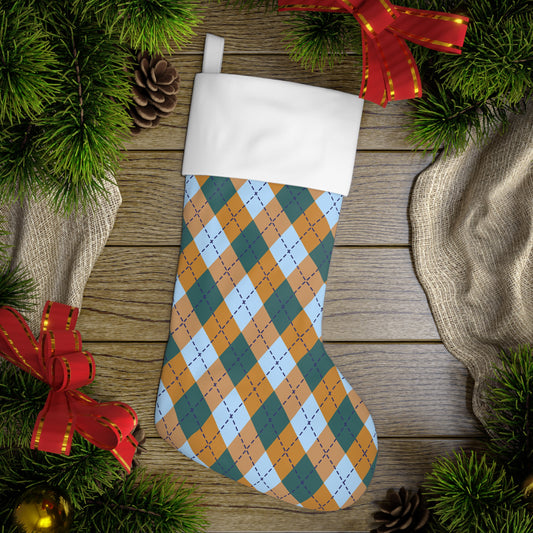 Gold and Blue Argyle Holiday Stocking