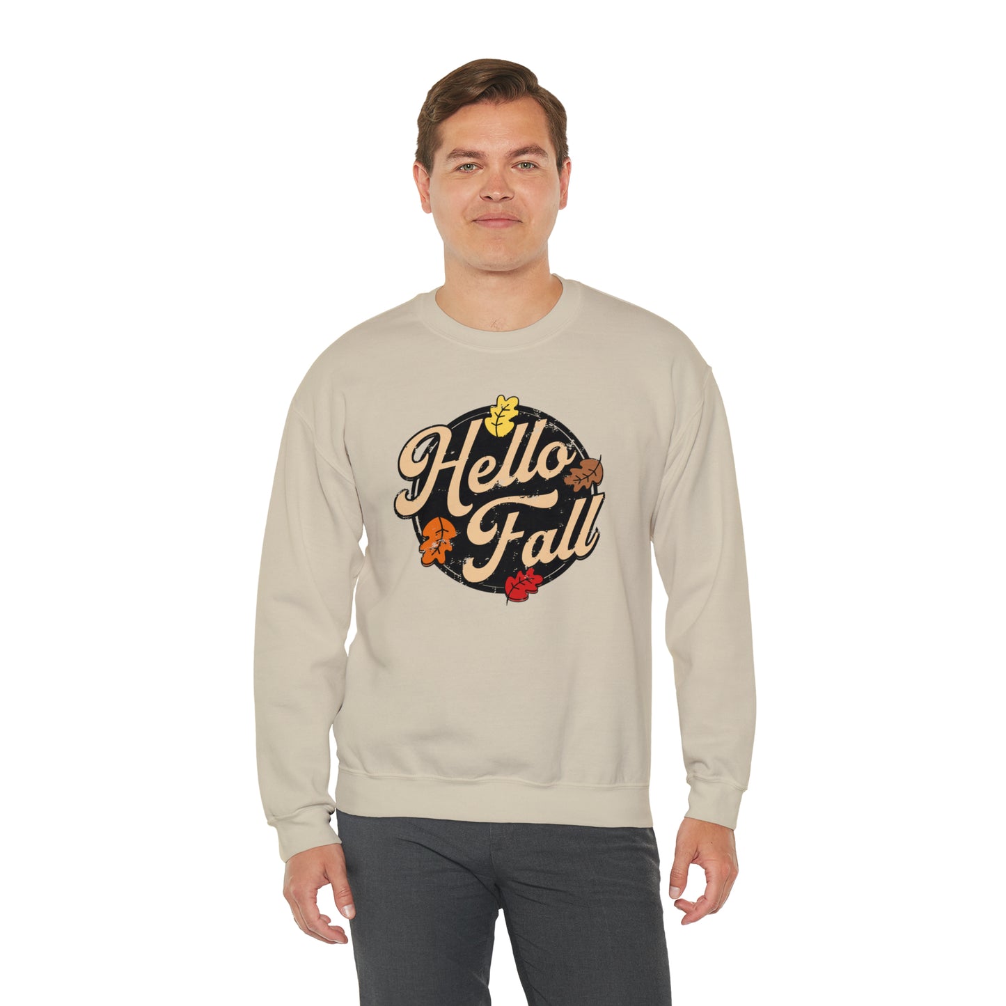 Hello Fall Halloween Retro Warm Colored  Unisex Heavy Blend™ Crewneck Sweatshirt