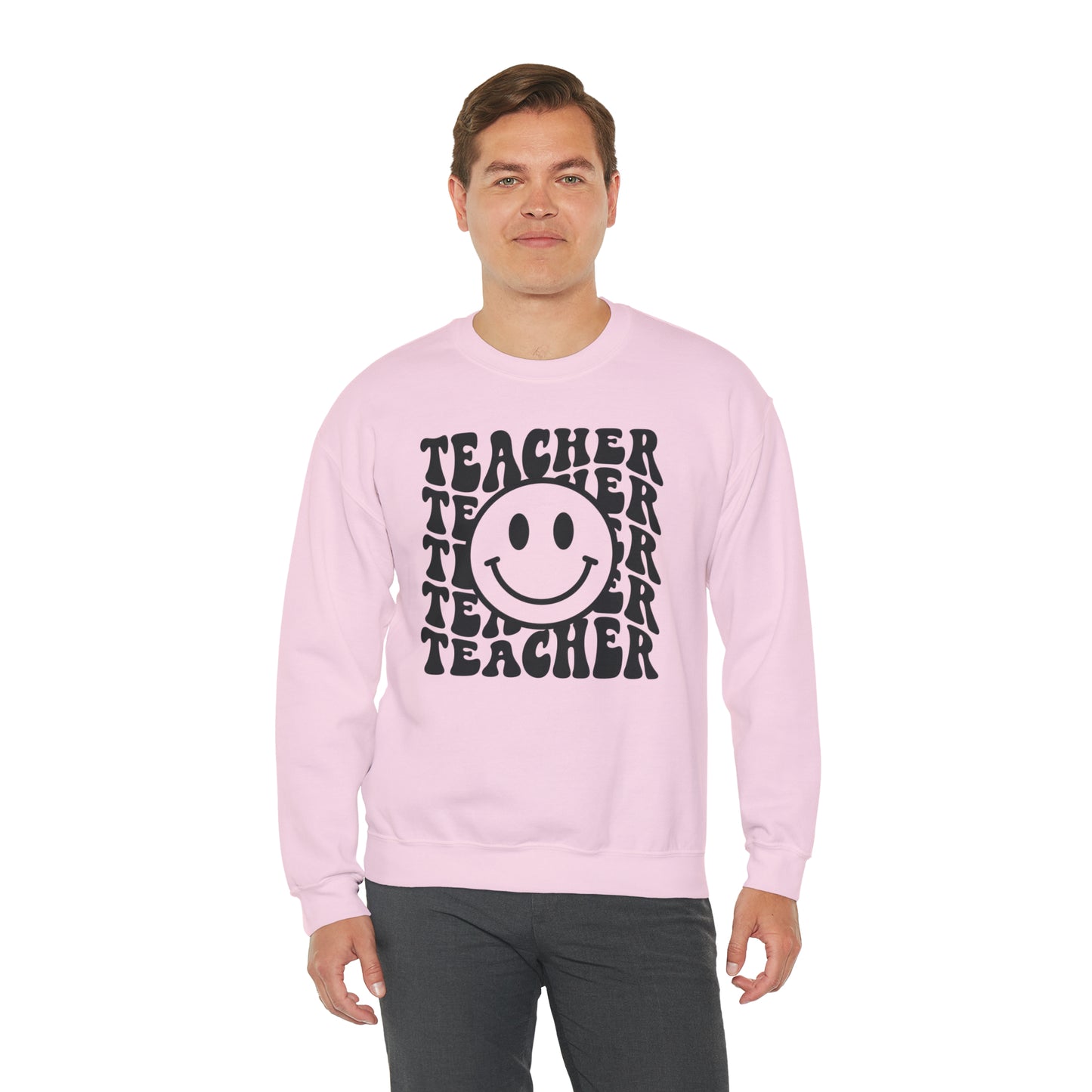 Retro Teacher with Smiley Face Black Logo Unisex Heavy Blend™ Crewneck Sweatshirt