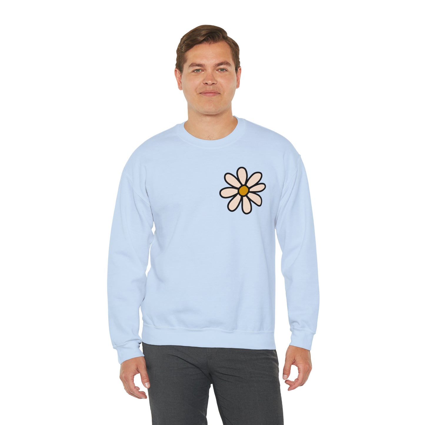 Distressed Daisy Love Like Jesus -  Front and Back Design Heavy Blend™ Crewneck Sweatshirt