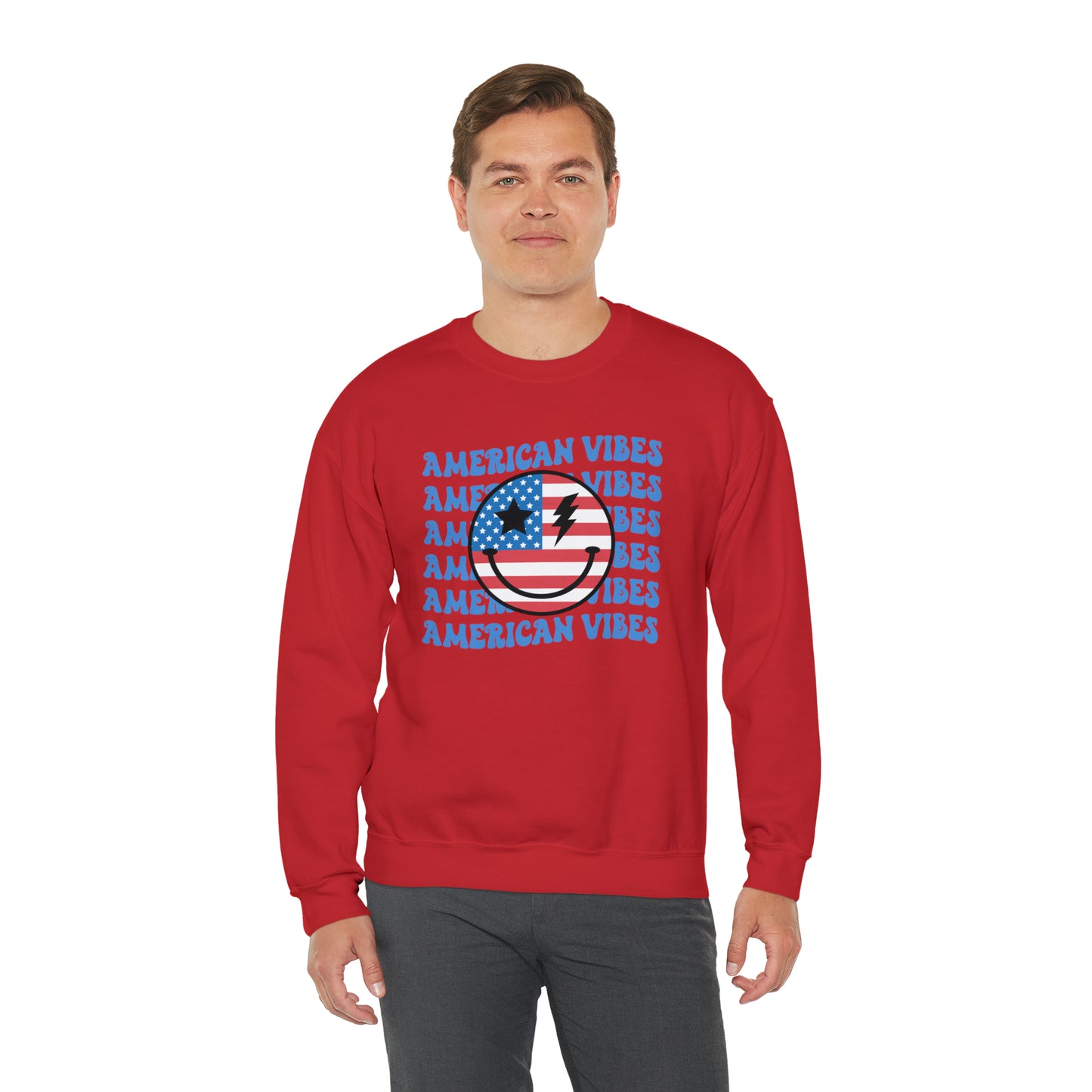 USA American Vibes Flag Smiley Face Heavy Blend™ Crewneck Sweatshirt