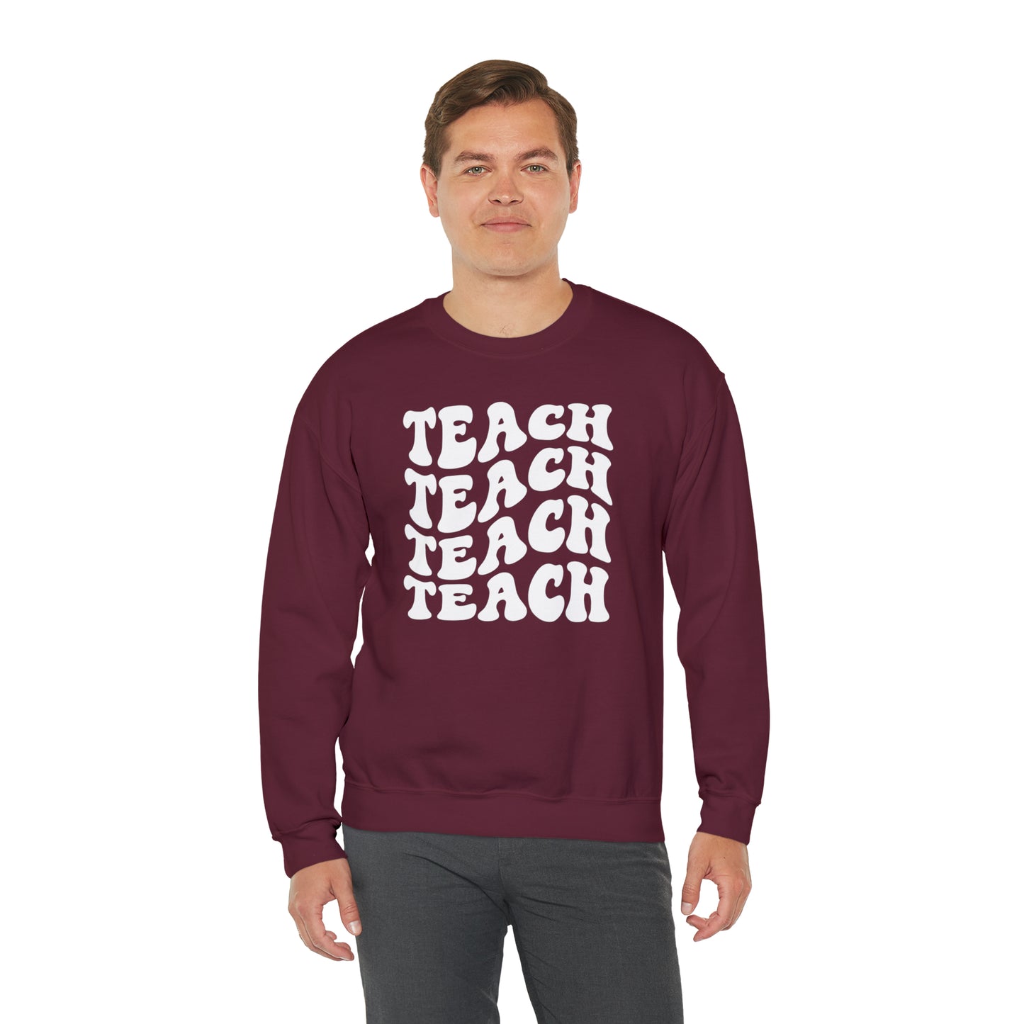 Teach Teach Teach Teach White Logo Unisex Heavy Blend™ Crewneck Sweatshirt